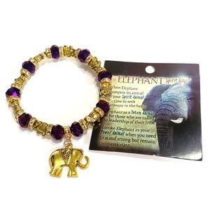 Elephant Bracelet With Spirit Guide Meaning Gold Tone Purple Beaded Lead…